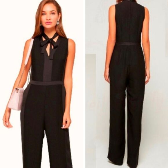 Banana Republic Classic Black Satin Trimmed Tuxedo Jumpsuit Runs Larger - Picture 1 of 5